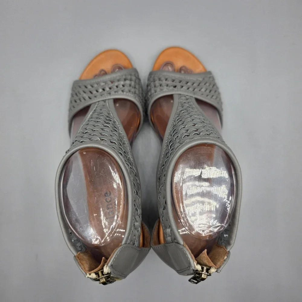 Sundance Heels Sandals Womens 38‎ Gray Leather Woven Gladiator Zipper Boho